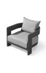 Sillón grande "Aruba" tejido gris claro y aluminio gris antracita