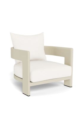 Large armchair "Aruba" white fabric and aluminum ivory color