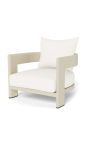 Large armchair "Aruba" white fabric and aluminum ivory color