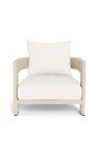 Large armchair "Aruba" white fabric and aluminum ivory color