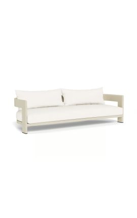 Sofa 3 seater "Aruba" white fabric and ivory aluminium color