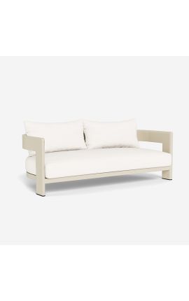 Sofa cu două locuri "Aruba" țesătură albă și aluminiu de culoare fildeș