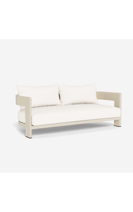 Sofa 2 Sitzbank "Aruba" weißer stoff und elfenbein aluminium farbe