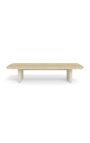 Table basse "Aruba" en aluminium ivoire avec plateau en travertin beige