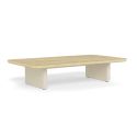 Table basse "Aruba" en aluminium ivoire avec plateau en travertin beige