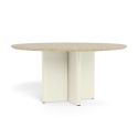 Table de repas ronde "Aruba" en aluminium ivoire avec plateau en travertin beige