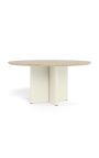 Table de repas ronde "Aruba" en aluminium ivoire avec plateau en travertin beige