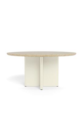 Ronde eettafel &quot;Aruba&quot; van aluminium van ivoor met bovenste beige travertijn