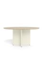 Table de repas ronde "Aruba" en aluminium ivoire avec plateau en travertin beige