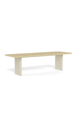 Tavolo da pranzo rettangolare "Aruba" alluminio avorio e travertino beige - 275 cm