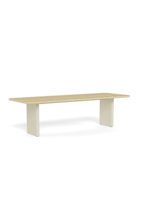 Tavolo da pranzo rettangolare "Aruba" alluminio avorio e travertino beige - 275 cm