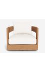 Grand fauteuil rotatif "Aruba" en Teck massif et tissu blanc