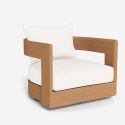 Large swivel armchair "Aruba" solid teak and white fabric