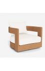 Large swivel armchair "Aruba" solid teak and white fabric