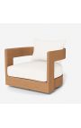 Large swivel armchair "Aruba" solid teak and white fabric