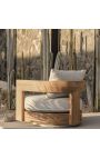 Large swivel armchair "Aruba" solid teak and white fabric