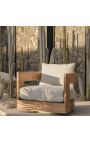 Grand fauteuil rotatif "Aruba" en Teck massif et tissu blanc