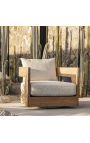 Grand fauteuil rotatif "Aruba" en Teck massif et tissu blanc