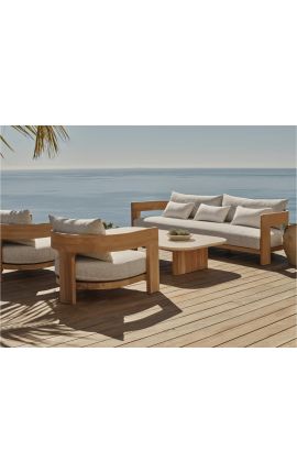 Sofa 2 seater &quot;Aruba&quot; solid teak and white fabric