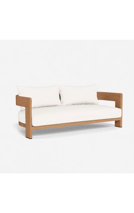 Sofa 2 seater "Aruba" solid teak and white fabric