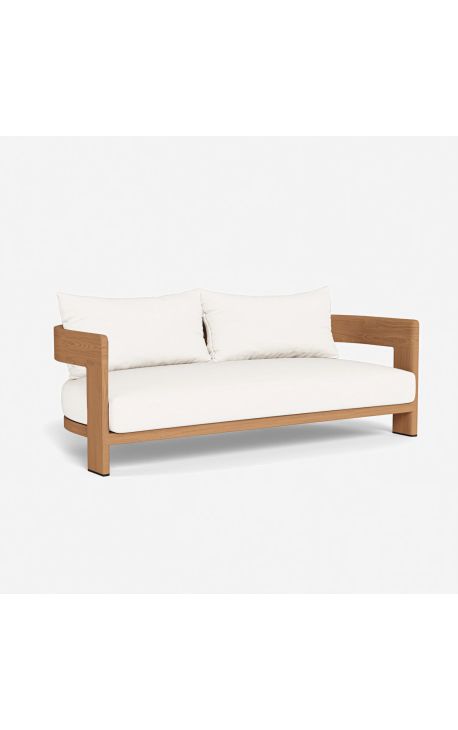 Sofa dwuosobowa "Aruba" masywny teak i biała tkanina