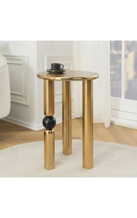 Side table "Black ball" of gold aluminium