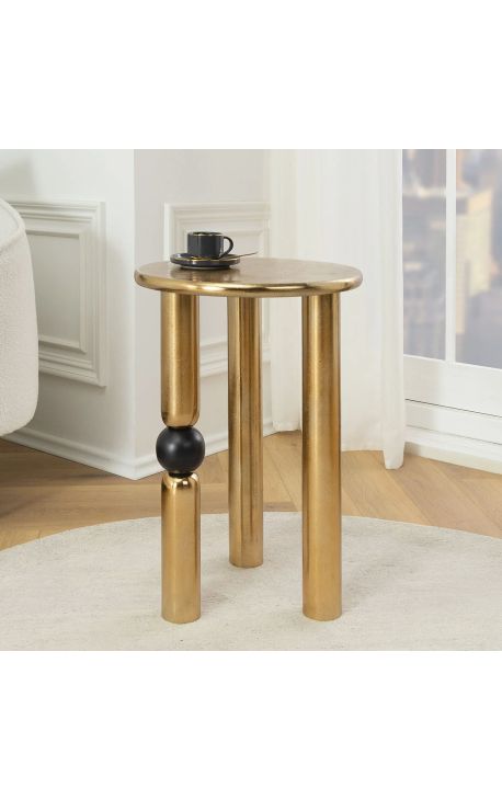 Side table "Black ball" of gold aluminium