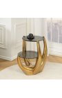 Side table "Hand" of gold aluminium and smoked glass tops