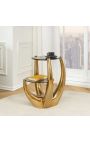 Side table "Hand" of gold aluminium and smoked glass tops