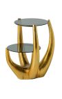 Side table "Hand" of gold aluminium and smoked glass tops