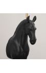 Lampe à poser cheval noir et doré avec pied en marbre noir