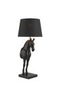 Lampe à poser cheval noir et doré avec pied en marbre noir