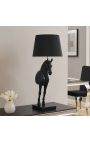 Lampe à poser cheval noir et doré avec pied en marbre noir