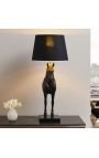 Lampe à poser cheval noir et doré avec pied en marbre noir