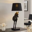 Lâmpada de mesa de cavalo preto e ouro com base de mármore preto