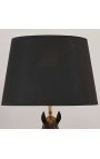 Lampe à poser cheval noir et doré avec pied en marbre noir