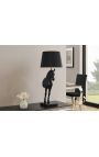 Lampe à poser cheval noir et doré avec pied en marbre noir