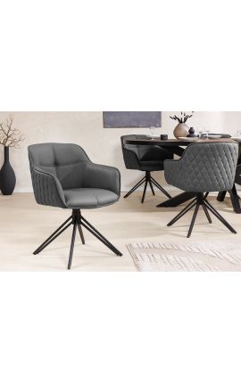 Set of 2 dining chairs &quot;Euphoric&quot; design in grey leather