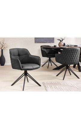 Set of 2 dining chairs &quot;Euphoric&quot; design in black leather