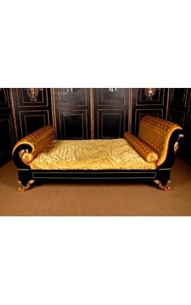 Posteľ v Empire štýle so saténovou zlatou tkaninou a čierným lakovaným drevom