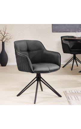 Set of 2 dining chairs "Euphoric" design in black leather