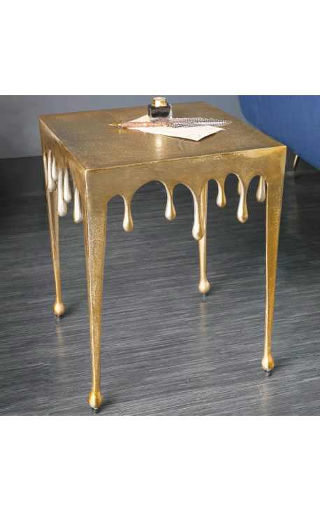 Mesa lateral cuadrada "MELTED" aluminio oro - 44 cm