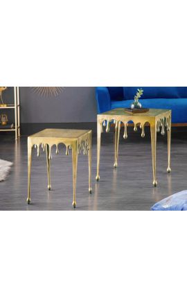 Square side table &quot;MELTED&quot; gold aluminum - 44 cm