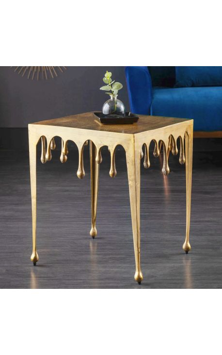 Square side table "MELTED" gold aluminum - 50 cm