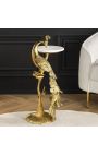 Side table "PEACOCK" gold aluminum and white marble