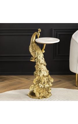 Side table "PEACOCK" gold aluminum and white marble