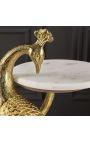 Side table "PEACOCK" gold aluminum and white marble