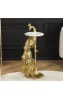 Side table "PEACOCK" gold aluminum and white marble