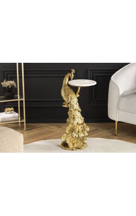 Side table &quot;PEACOCK&quot; gold aluminum and white marble