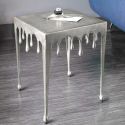 Square side table "MELTED" silver aluminum - 44 cm